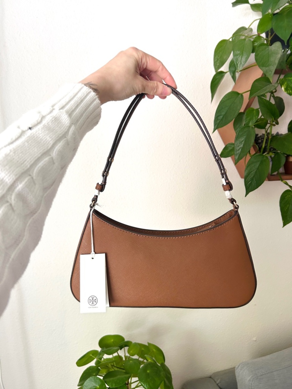 NWT🍄‍🟫Tory Burch Emerson Saffiano Leather Shoulder Bag in Moose Brown 171577 - Picture 4 of 7